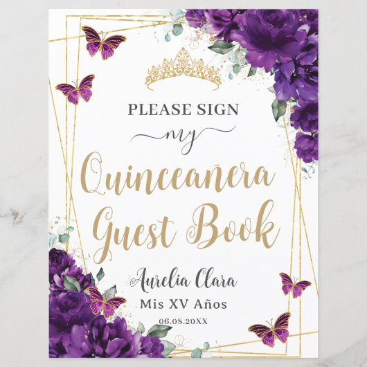 バジェットダークパープルクインズ15誕生日ゲストブック (正面)