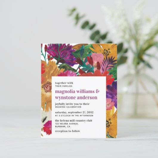 バジェットダークピンクはっきりしたフローラ結婚式招待状 (スタンド正面)