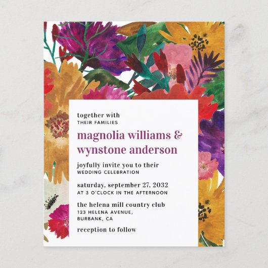 バジェットダークピンクはっきりしたフローラ結婚式招待状 (正面)