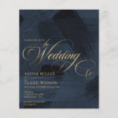 バジェットダークブルー、金ゴールドパインターリー結婚ズの招待 (正面)