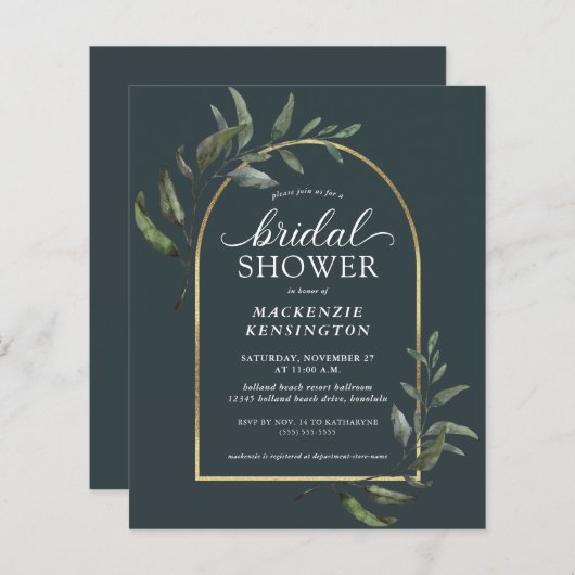 バジェットダークユーカリプトゥスアーチブライダルシャワー (正面/裏面)