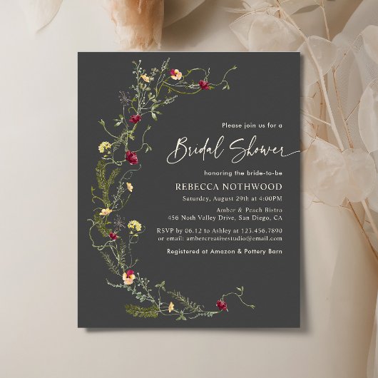 バジェットチャコールグレーワイルドフラワーブライダルシャワー