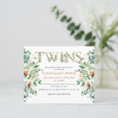 バジェットツインベイビーシャワーユーカリ金ゴールド招待状 (スタンド正面)