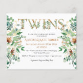 バジェットツインベイビーシャワーユーカリ金ゴールド招待状 (正面)