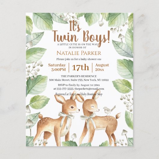 バジェットツインボーイズウッドランドセージフローラベビーシャワー チラシ (正面)