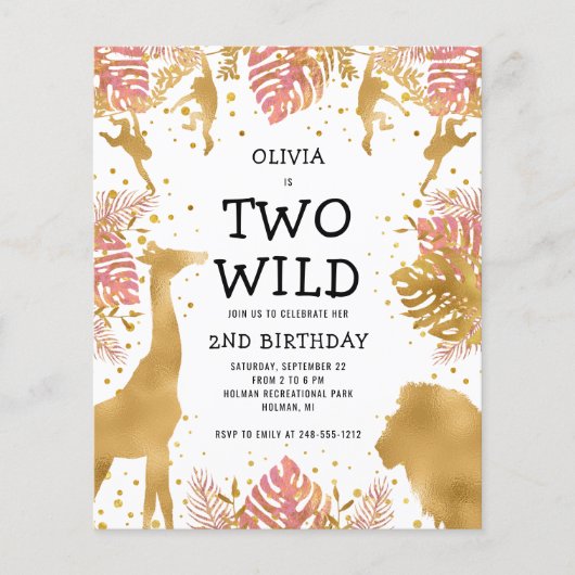 バジェットツーワイルドピンクガールズセカンドバースデー招待状 (正面)