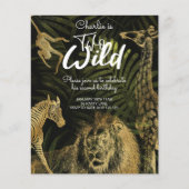バジェットツーワイルド金ゴールドジャングル誕生日招待状 (正面)