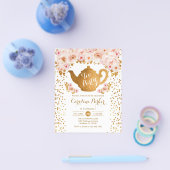 バジェットティーパーティー誕生日-金ゴールドホワイトピンク招待状 チラシ (シングル)