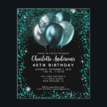 バジェットティール（緑がかった色）グリーンブラックグリッターバルーン誕生日<br><div class="desc">グラムモダンティール（緑がかった色）グリーンブラックグリッタースパークルバロエレガントンスタイリッシュ誕生日招待状</div>