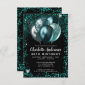 バジェットティール(緑がかった色)グリーンブラックグリッターバルーン誕生日 ノートカード (正面/裏面)