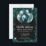 バジェットティール（緑がかった色）グリーンブラックグリッターバルーン誕生日 ノートカード<br><div class="desc">グラムモダンティール（緑がかった色）グリーンブラック銀グリッタースパークルバルーンエレガント誕生日スタイリッシュ招待状</div>