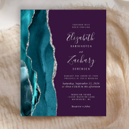 バジェットティール(緑がかった色)シルバーアガテパープル結婚式招待状