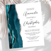 バジェットティール（緑がかった色）シルバーゲート石板結婚式招待状