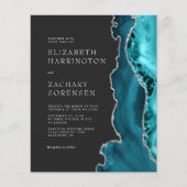 バジェットティール（緑がかった色）ブルーアガテシルバー結婚式招待状 (正面)