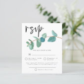 バジェットティール(緑がかった色)ブルーユーカリ葉スウェディングRSVP (スタンド正面)