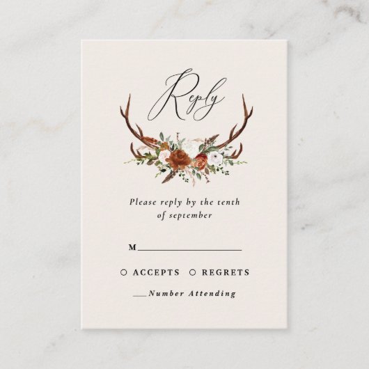 バジェットテラコッタスタグシックなフローラエレガントな結婚式 エンクロージャーカード (正面)