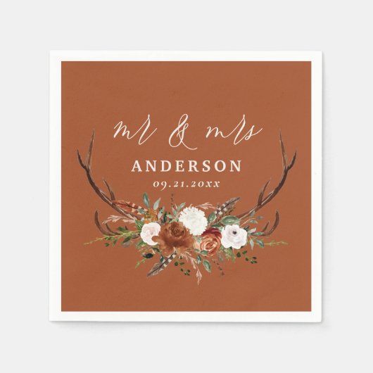 バジェットテラコッタスタッグ素朴な植物学結婚の スタンダードカクテルナプキン (正面)