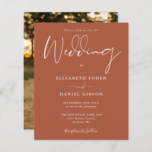 バジェットテラコッタフォト結婚式招待状 (正面/裏面)