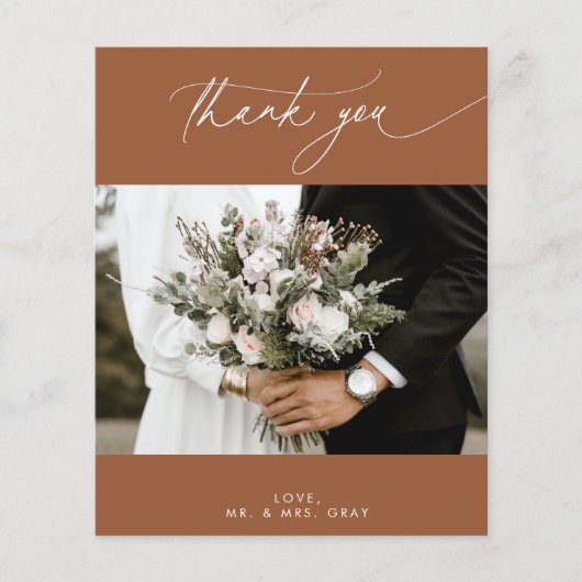 バジェットテラコッタフォールウェディングフォトサンキューカード チラシ (正面)