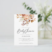 バジェットテラコッタ花模様ベビーシャワー招待状 ポストカード (スタンド正面)
