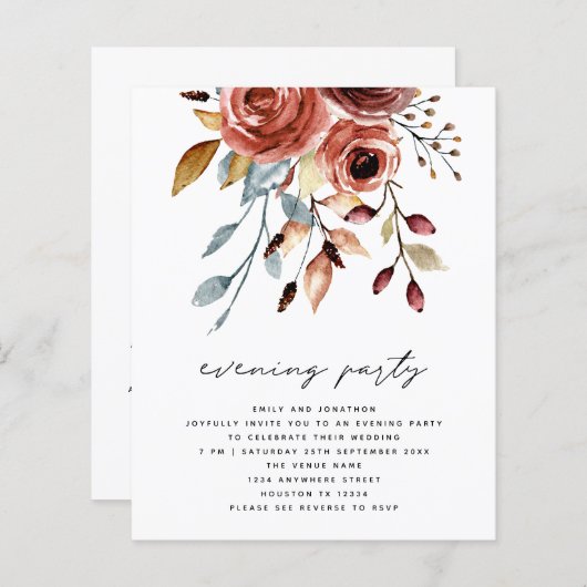 バジェットテラコッタ花模様QR結婚の夕べパーティー (正面/裏面)