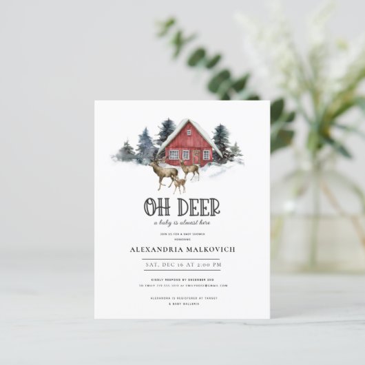 バジェットディアテーマのウッドランドベビーシャワー招待状 (スタンド正面)