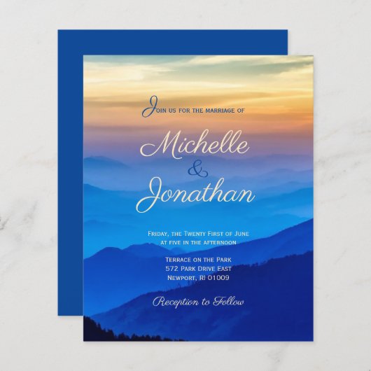 バジェットデスティネーションウェディングサンセット招待状 (正面/裏面)