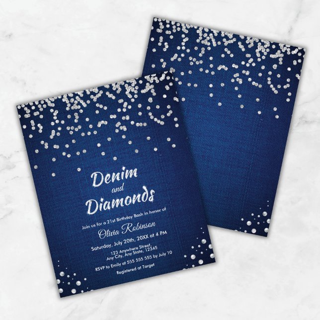 バジェットデニム&ダイヤモンド21st誕生日招待状 (Budget Denim & Diamonds 21st Birthday Invitation )