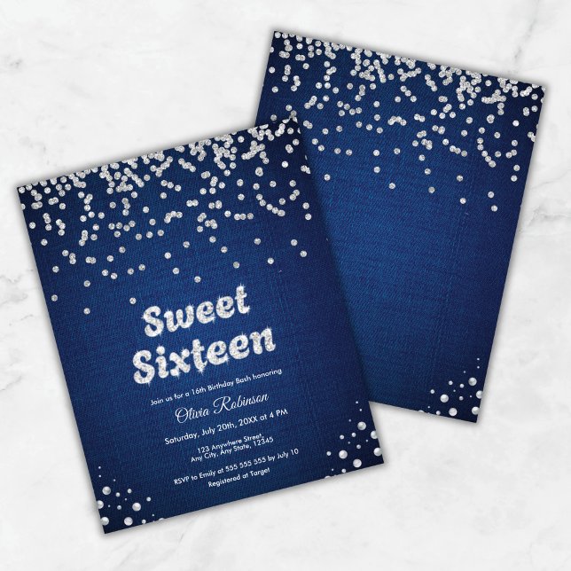 バジェットデニムSweet sixteen16th誕生日招待状 (Budget Denim Sweet Sixteen 16th Birthday Invite )
