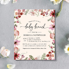 バジェットデリケートピンクフローラベビーブランチ招待状
