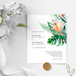 バジェットトロピカルグリーンリーフラワー結婚式招待状