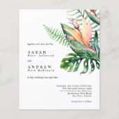 バジェットトロピカルグリーンリーフラワー結婚式招待状 (正面)