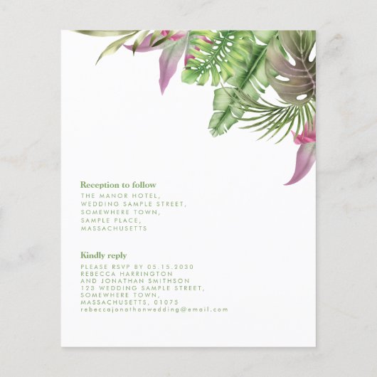 バジェットトロピカルネイビーミニマルブルーウェディング招待 (裏面)