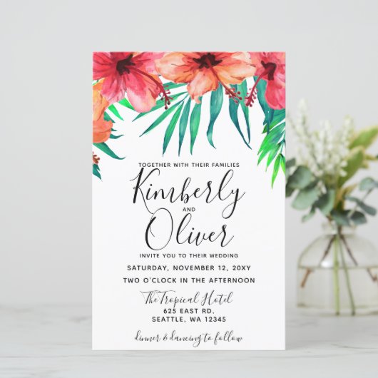 バジェットトロピカルハイビスカスビーチ結婚式招待状 (スタンド正面)