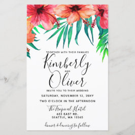 バジェットトロピカルハイビスカスビーチ結婚式招待状