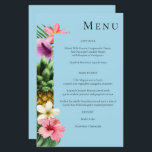 バジェットトロピカルハワイアンフローラメニュー – 青<br><div class="desc">**サテン紙は紙薄い。オプションの封筒封筒救のオプションを持つ小さい招待フォーマルで、招待状のお金。トロピカルハワイアンのフローラ結婚メニューでゲストの素晴らしい準備を整える。もっと大きなバージョンが欲しいカードのコレクションをチェックする。 https://www.zazzle.com/collections/tropical_hawaiian_floral_invitation_suite-119384619128203667</div>