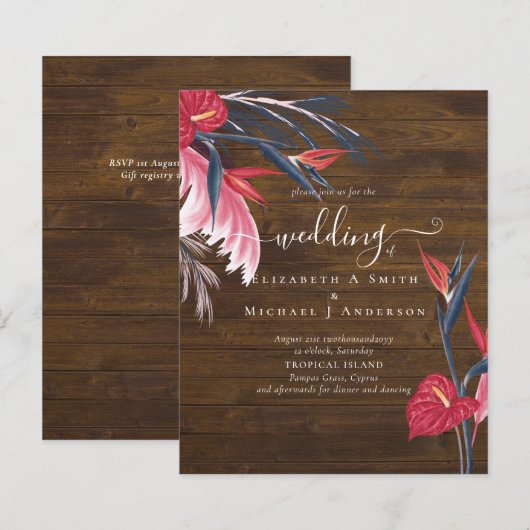 バジェットトロピカルパンパスグラスネイビーベリ結婚ーズ (正面/裏面)