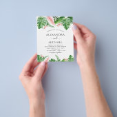 バジェットトロピカルパームフォトグリーンピンク結婚ズ チラシ (手)