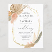 バジェットトロピカルパーム金ゴールドフレーム結婚式招待状 (正面)