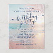 バジェットトロピカルビーチ誕生日ピンクパーティーフライヤー (正面)