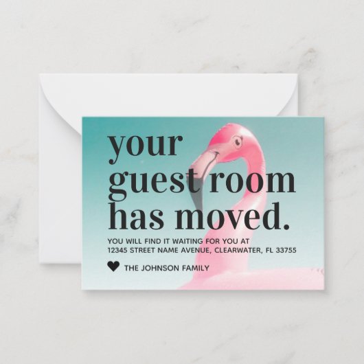 バジェットトロピカルフラミンゴ新しいアドレス移動カード ノートカード (正面)