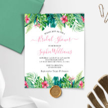 バジェットトロピカルフラワーズブライダルシャワー招待