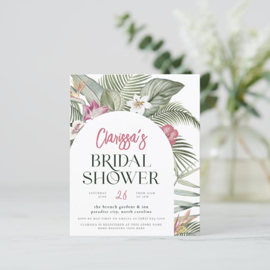 バジェットトロピカルフローラアーチモダンブライダルシャワー (スタンド正面)