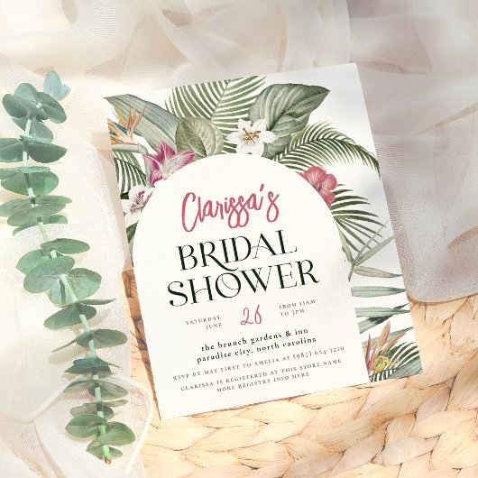 バジェットトロピカルフローラアーチモダンブライダルシャワー