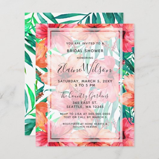 バジェットトロピカルブライダルシャワー招待 (正面/裏面)