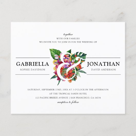 バジェットトロピカルブーケモダンタイポグラフィ結婚ズ (正面)