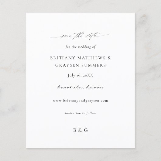 バジェットトロピカルホワイトフローラ写真Save the Date (裏面)
