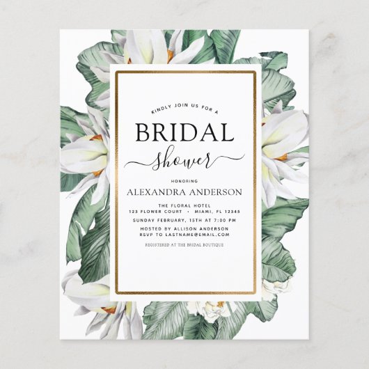 バジェットトロピカルマグノリアブライダルシャワー招待 (正面)
