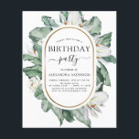 バジェットトロピカルマグノリア誕生日招待状<br><div class="desc">バジェット熱帯マグノリアの花とフローラ緑のヤシフェイクと金箔の幾何学的な縁ど春または夏の任意の年齢のバースデーパーティ招待状 – は、特別な13th、15th、16th、18th、30th、40th、60th、70th、80th、90th、100th誕生日パーティーのためののためのタイポグラフィモダン熱帯植物花との熱帯植物花とのの熱帯植物花をををを含含含含含の年。</div>