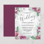 バジェットトロピカルマルーン&グリーン結婚式招待状 (正面/裏面)